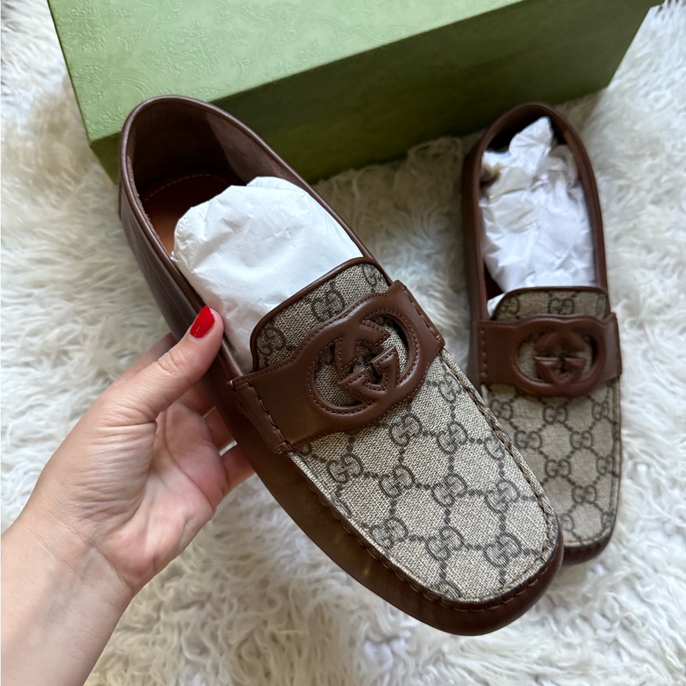 Gucci Brown Interlocking G Driver Loafers - Picture 2 of 14